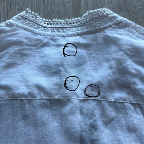 J Crew Embroidered Lace Trim Button Up Shirt In Cotton Voile Size 2 White FLAWS - Picture 13 of 16